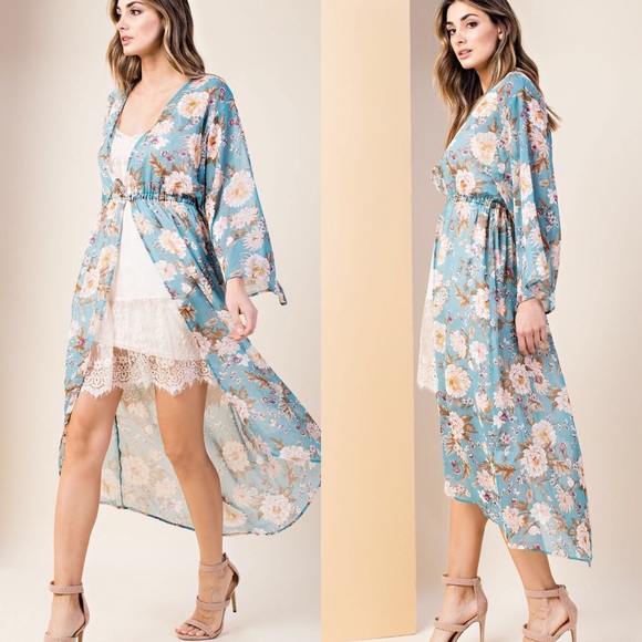 Tops - Last Small or Large! Teal Floral Kimono